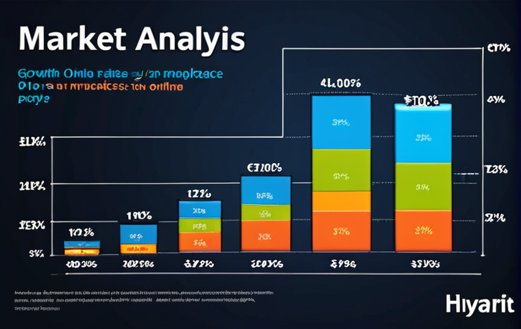A vibrant chart illustrating market size analysis for an online marketplace, showcasing growth rates and market share percentages, with data points representing different product categories.